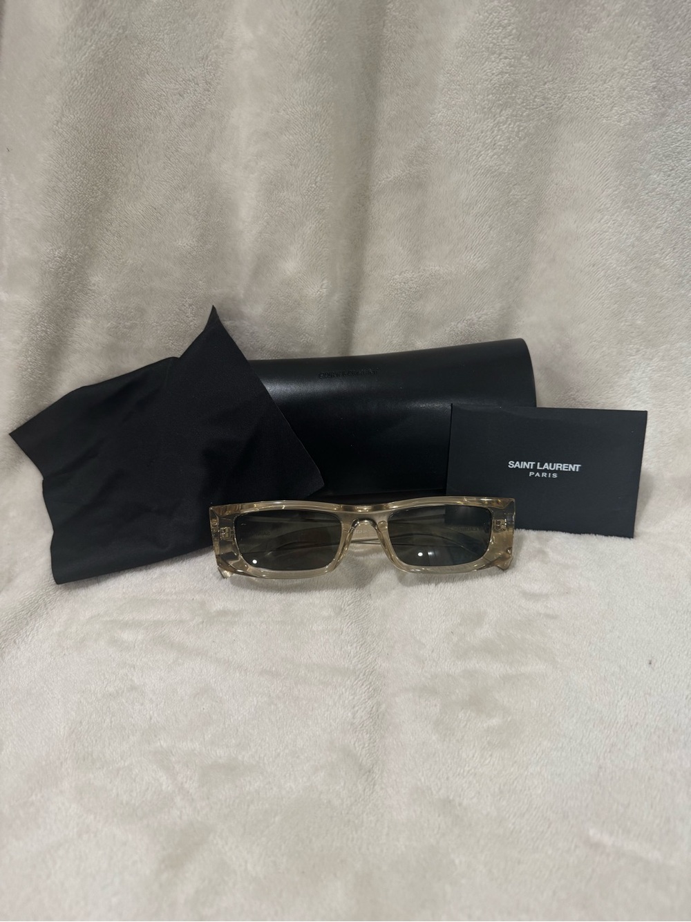 Saint Laurent Clear Champagne Rectangle Sunglasses with Case - brand new